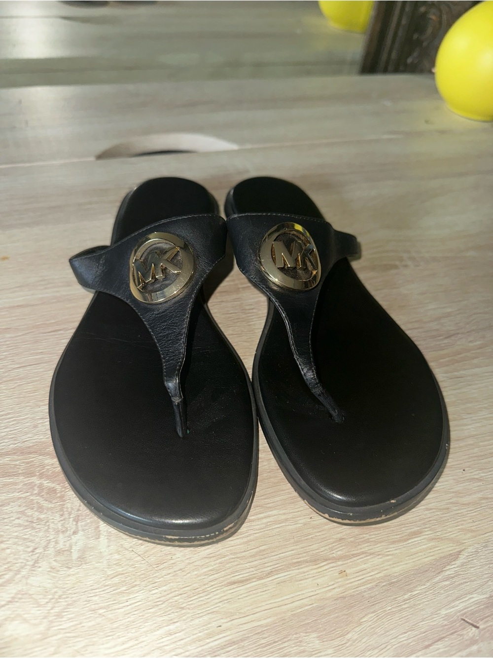 Michael Kors Black Sandal with Gold MK Logo